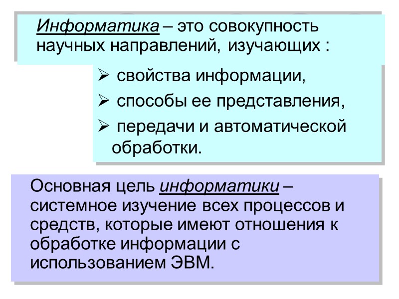 Основная цель информатики – системное изучение всех процессов и средств, которые имеют отношения к Основная цель информатики – системное изучение всех процессов и средств, которые имеют отношения к